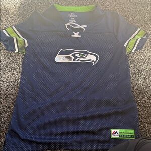 Majestic Navy and Green Kids Football Jersey